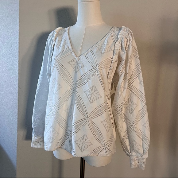 Sezane White Long Sleeve Eyelet Blouse - Picture 3 of 6